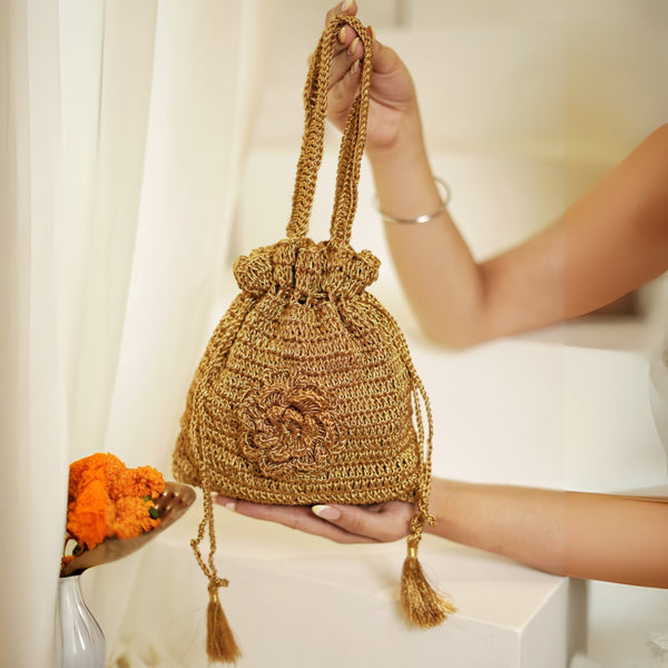 Golden Crochet Marigold Potli