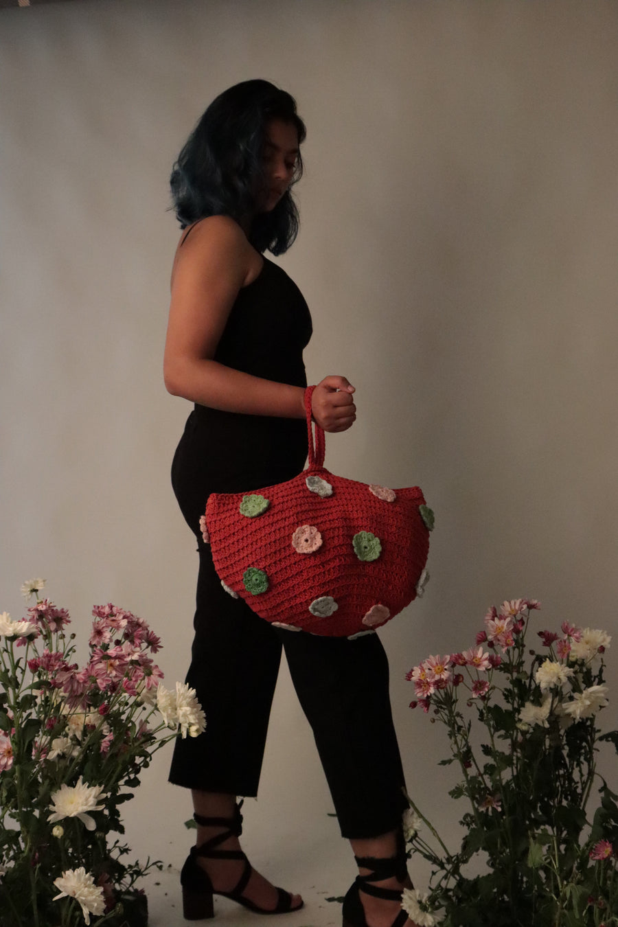 All Flowers Red Crochet Handbag