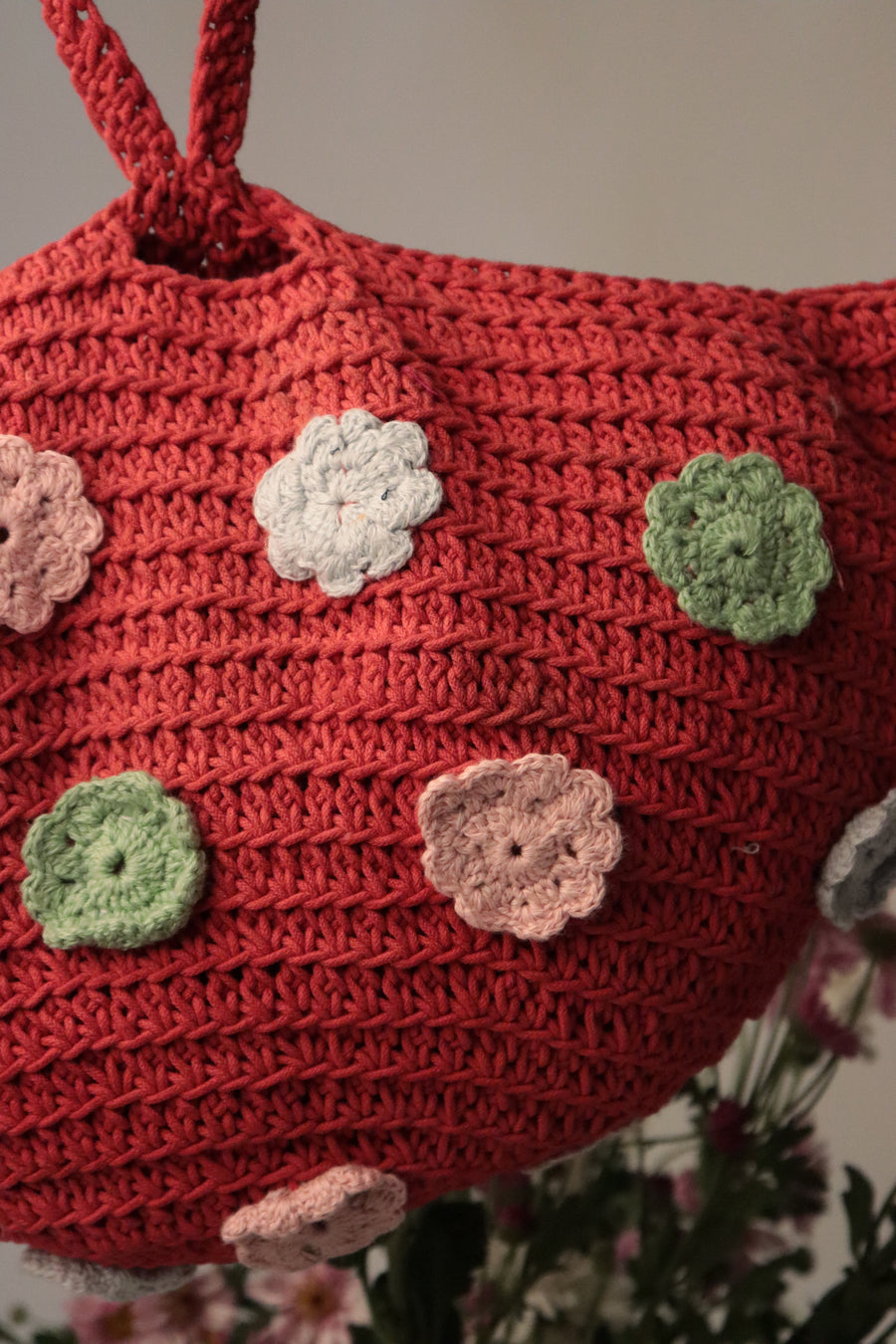 All Flowers Red Crochet Handbag