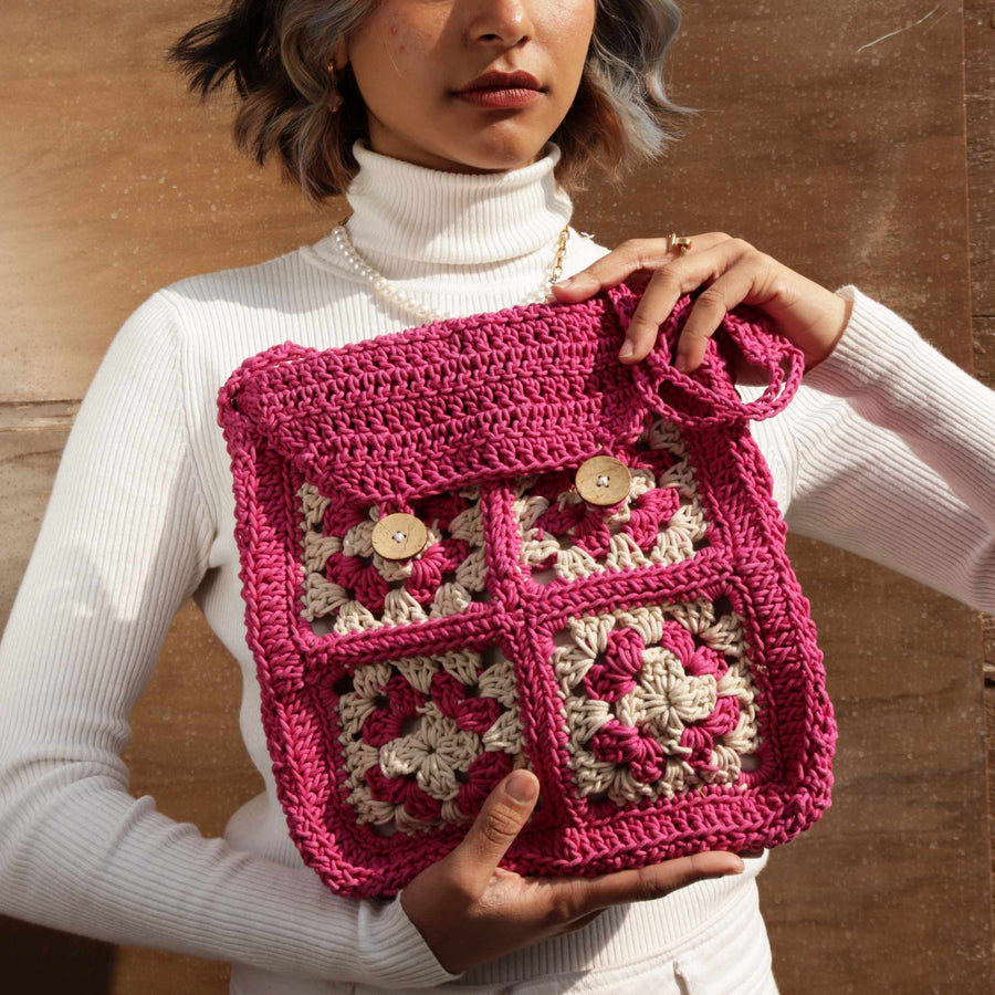 Criss-Cross Crochet Satchel Bag
