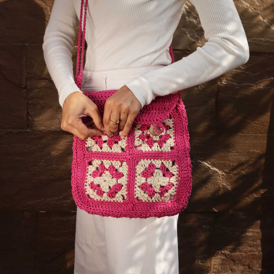 Criss-Cross Crochet Satchel Bag