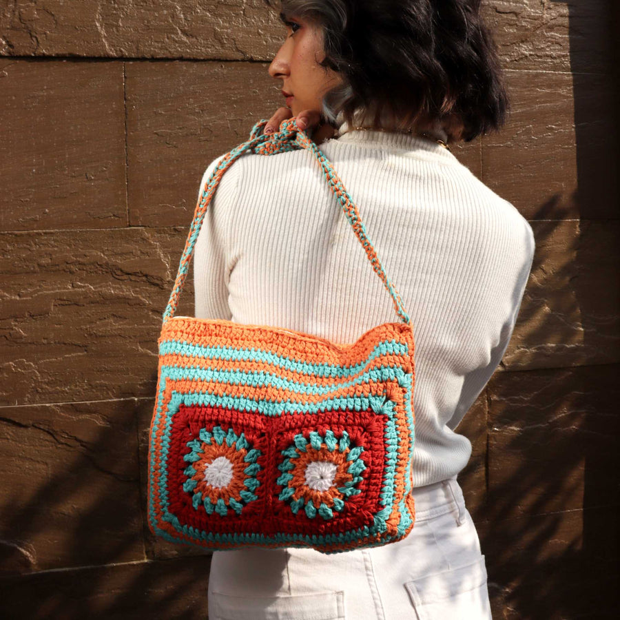 Floral Patchwork Crochet Sling Bag