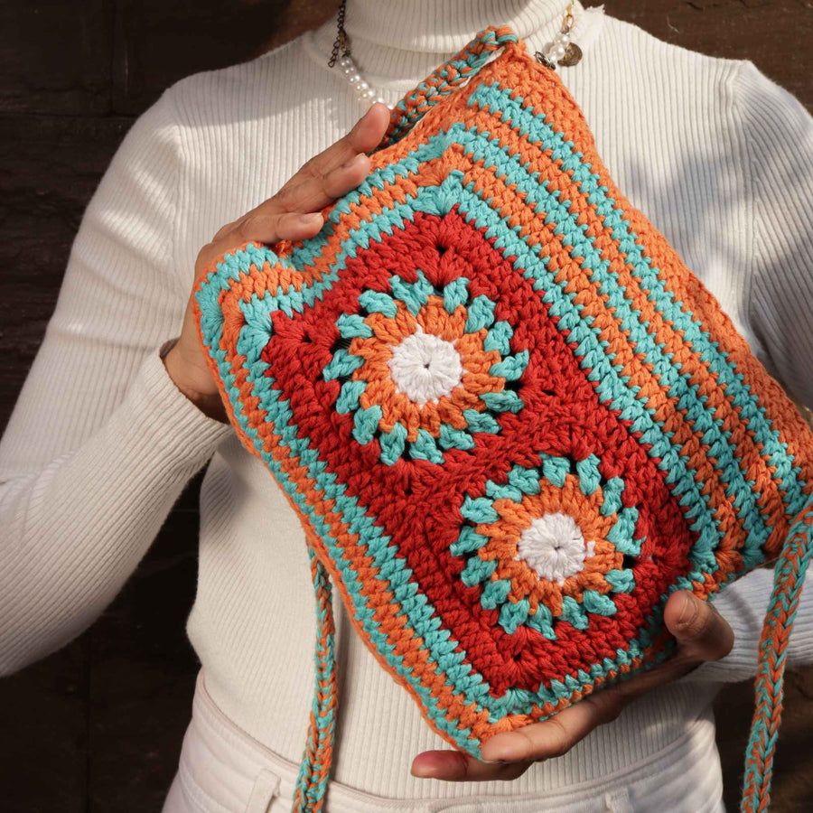 Floral Patchwork Crochet Sling Bag