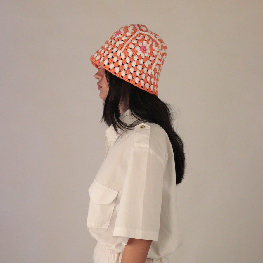 The Floral Crochet Chequered Bucket Hat