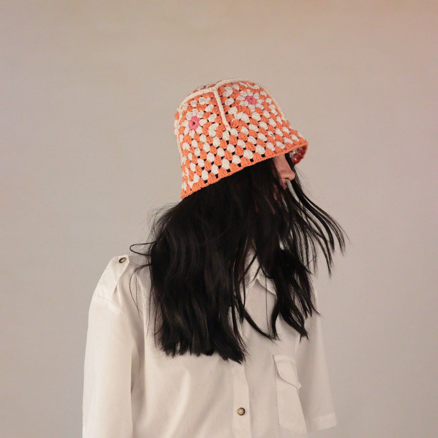 The Floral Crochet Chequered Bucket Hat
