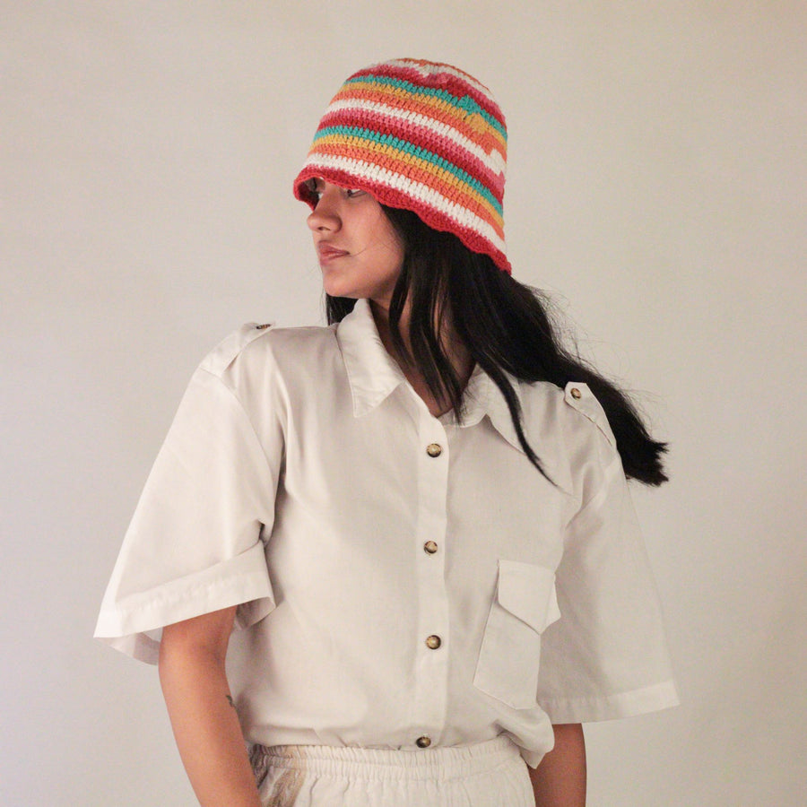 The Candy Striped Bucket Crochet Hat