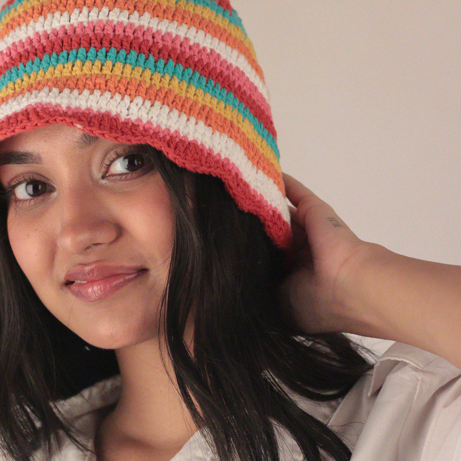 The Candy Striped Bucket Crochet Hat