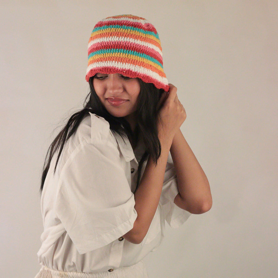 The Candy Striped Bucket Crochet Hat