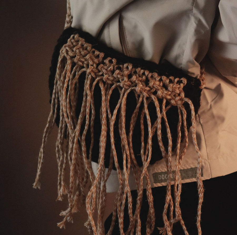 Black 'D' Crochet Sling Bag