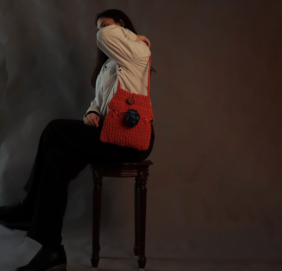 Orange Carry Crochet Shoulder Bag