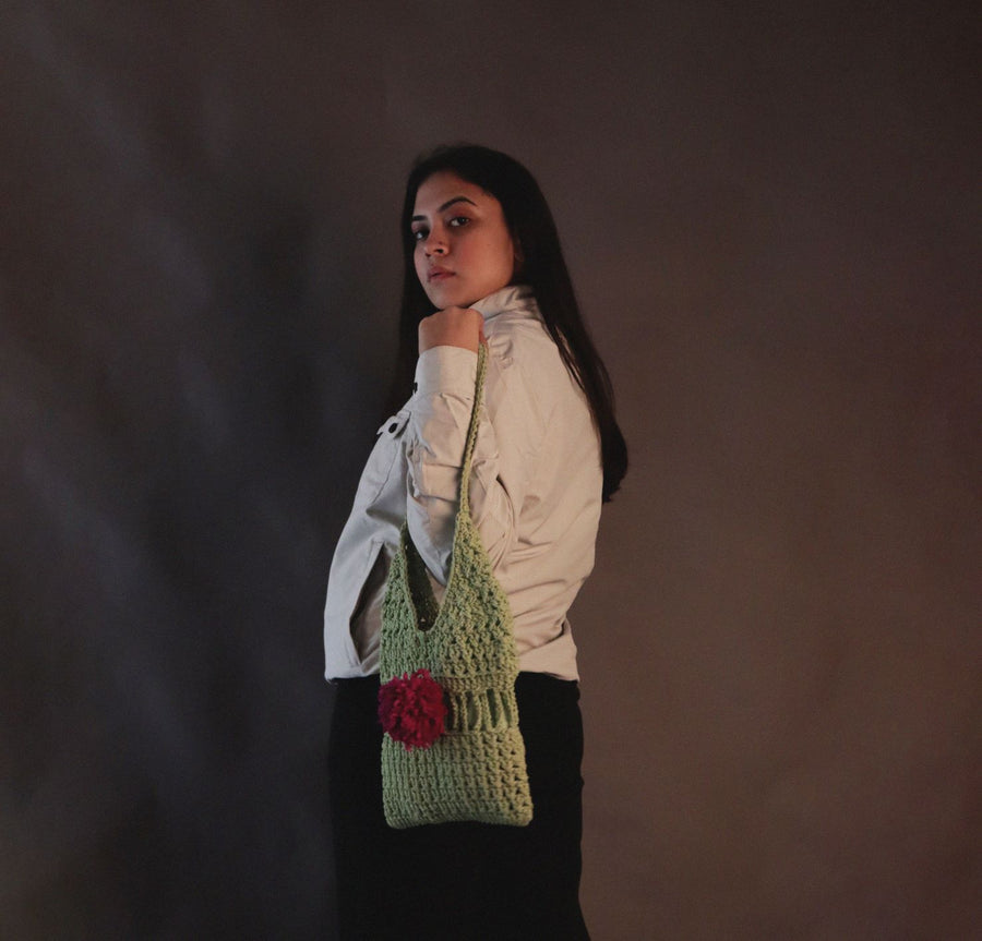 Green Carry Crochet Shoulder Bag