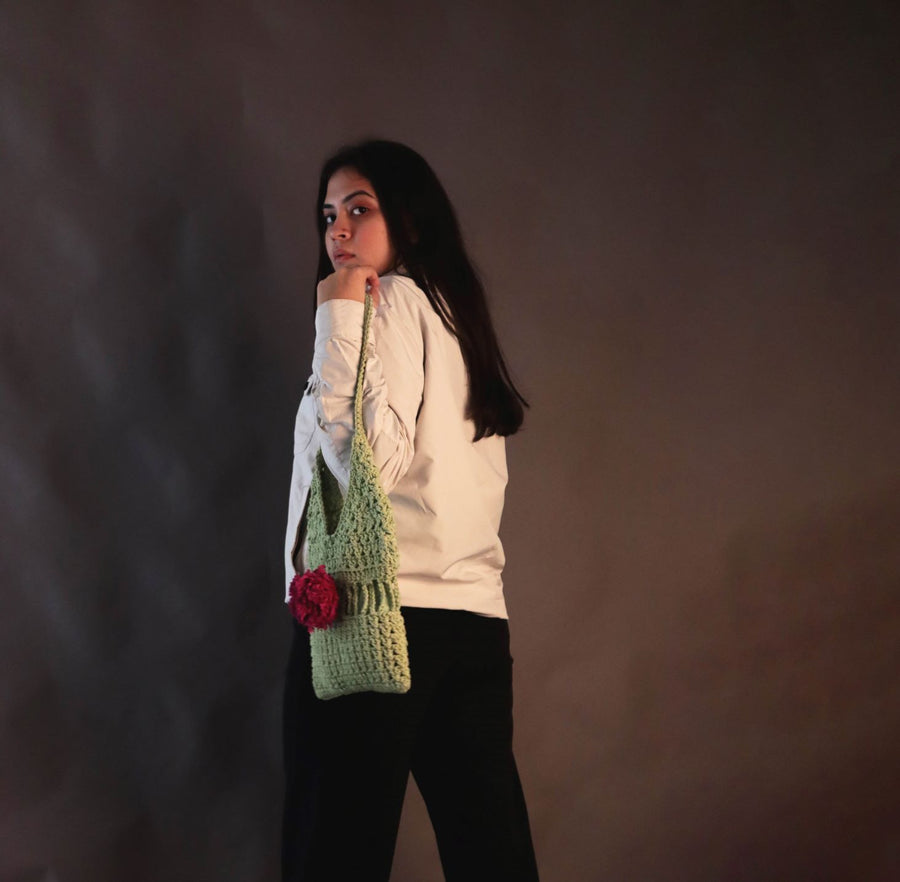 Green Carry Crochet Shoulder Bag