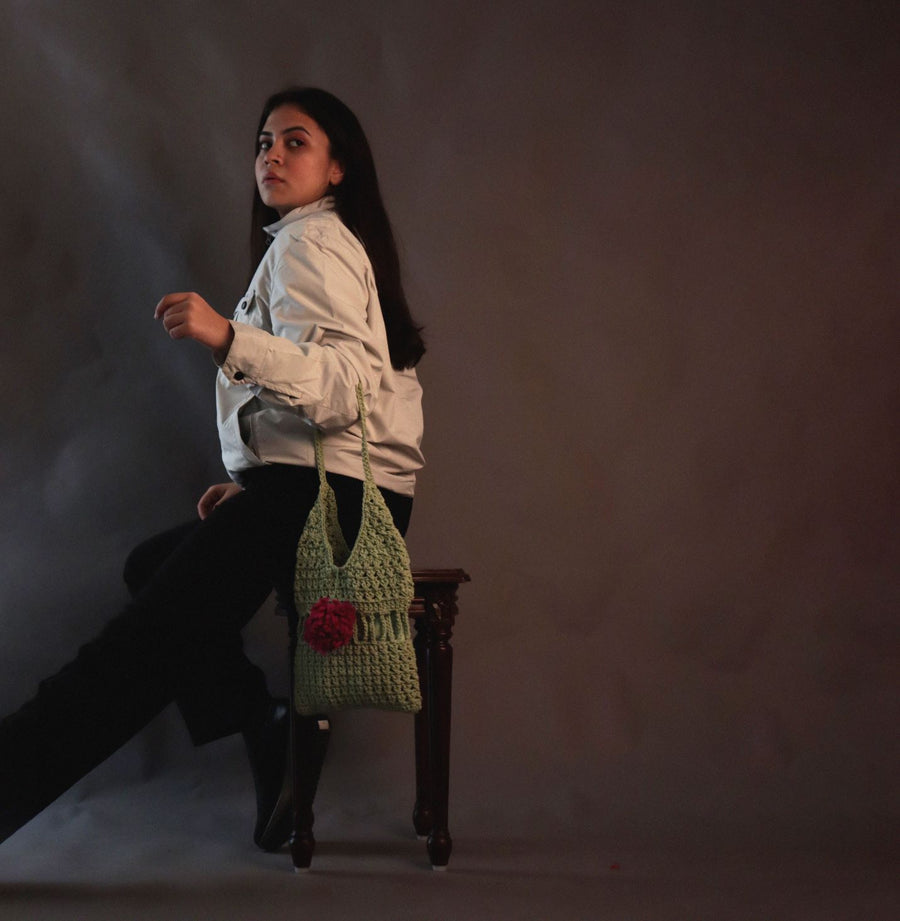 Green Carry Crochet Shoulder Bag