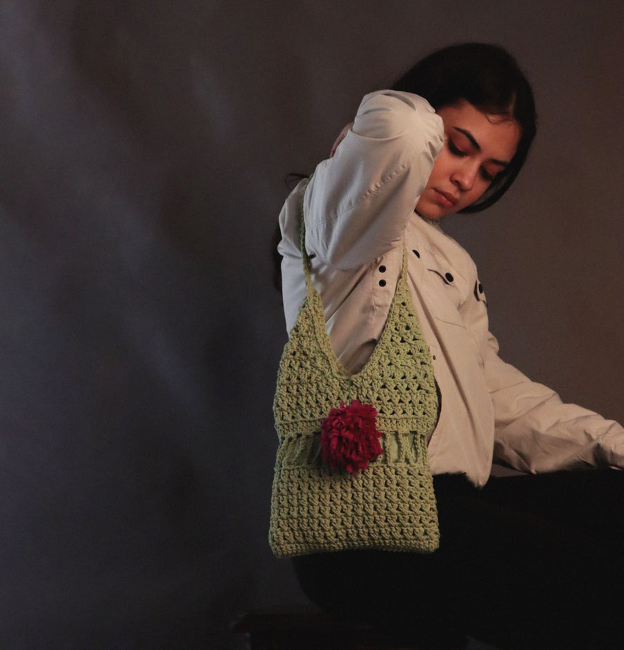 Green Carry Crochet Shoulder Bag