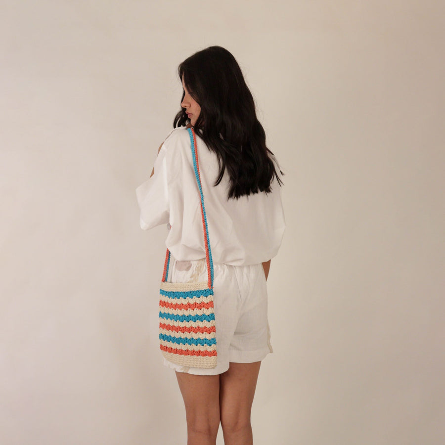 Striped Crochet Crossbody Bag