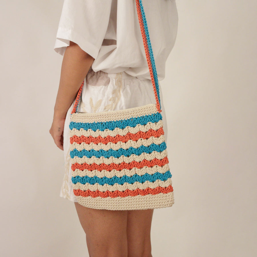 Striped Crochet Crossbody Bag