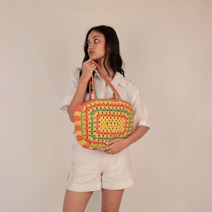 XL Multicolor Crochet Tote Bag