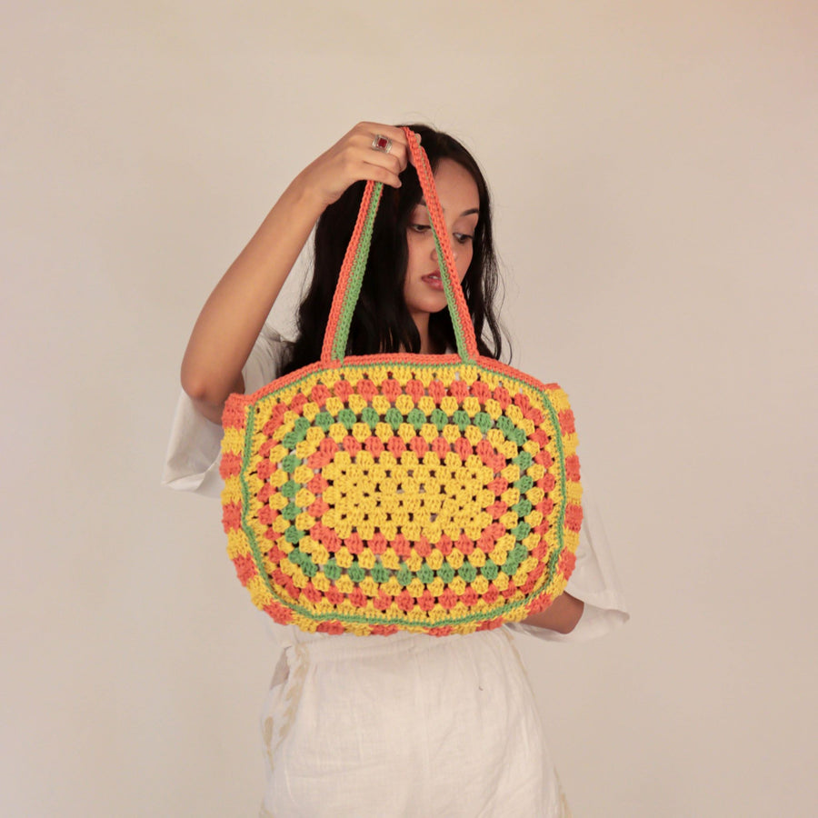 XL Multicolor Crochet Tote Bag