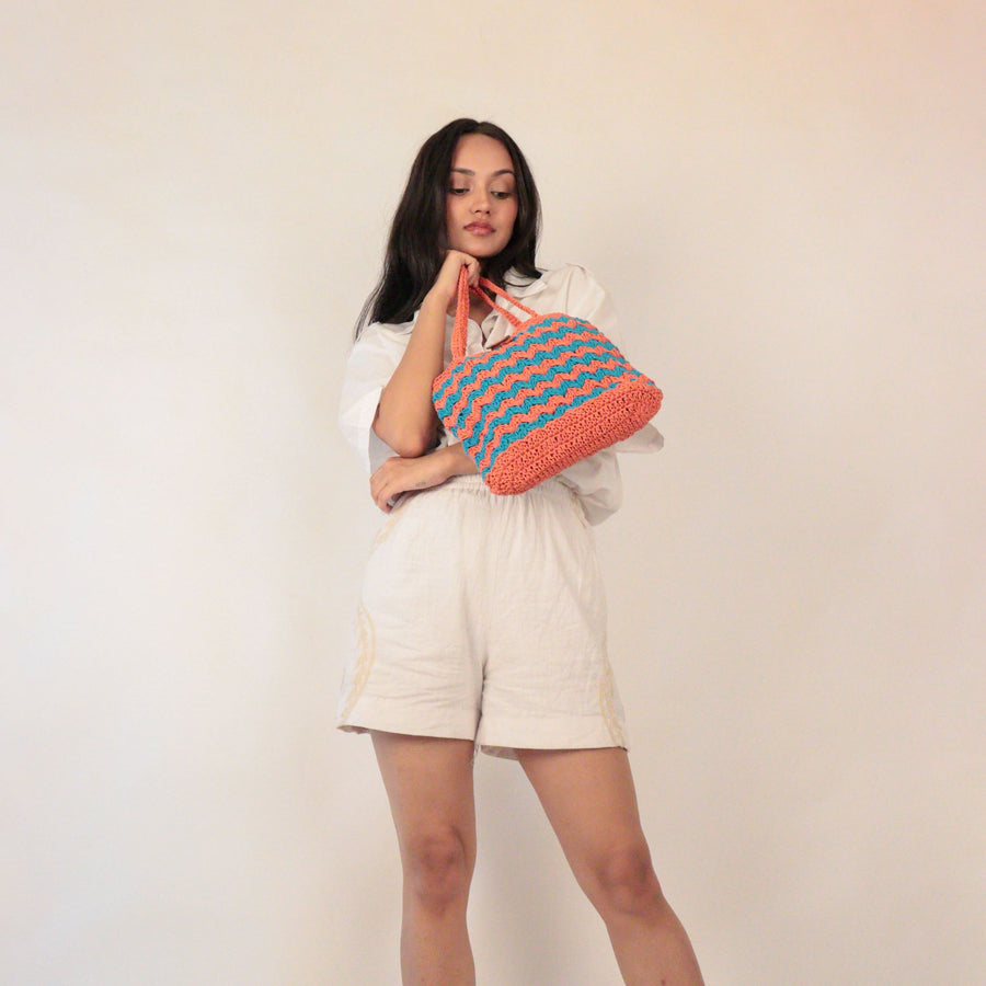 Striped Crochet Shoulder Bag