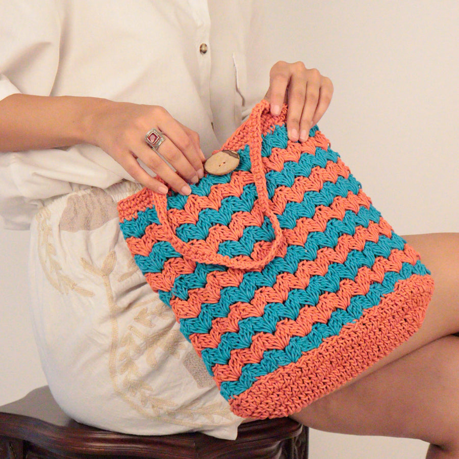 Striped Crochet Shoulder Bag