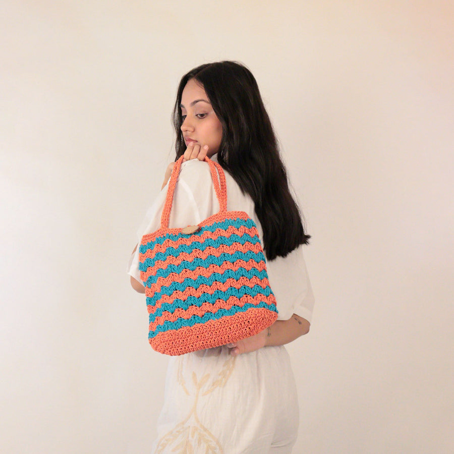 Striped Crochet Shoulder Bag