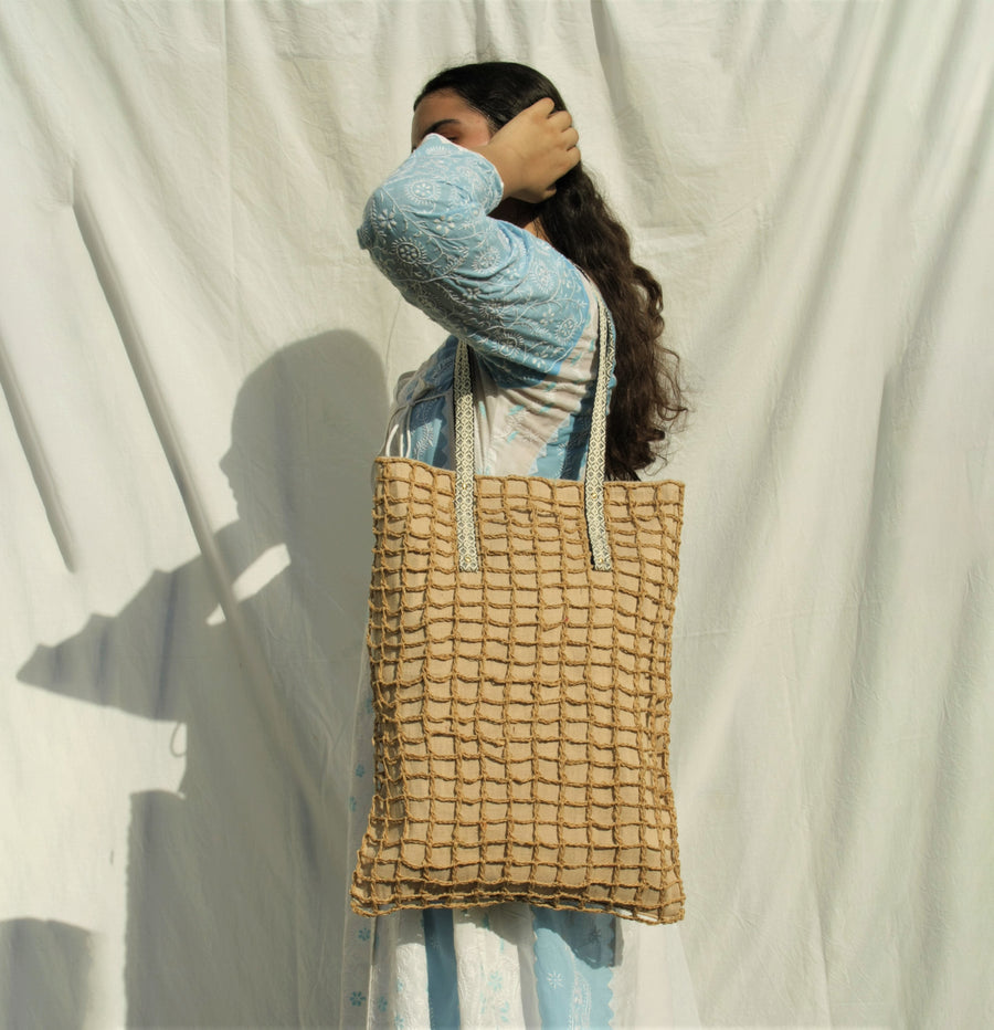 Open Work Jute Crochet Shoulder Bag