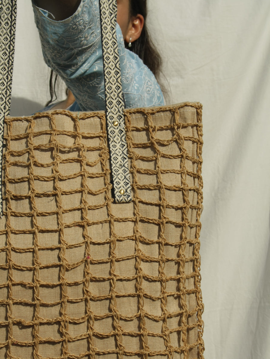 Open Work Jute Crochet Shoulder Bag