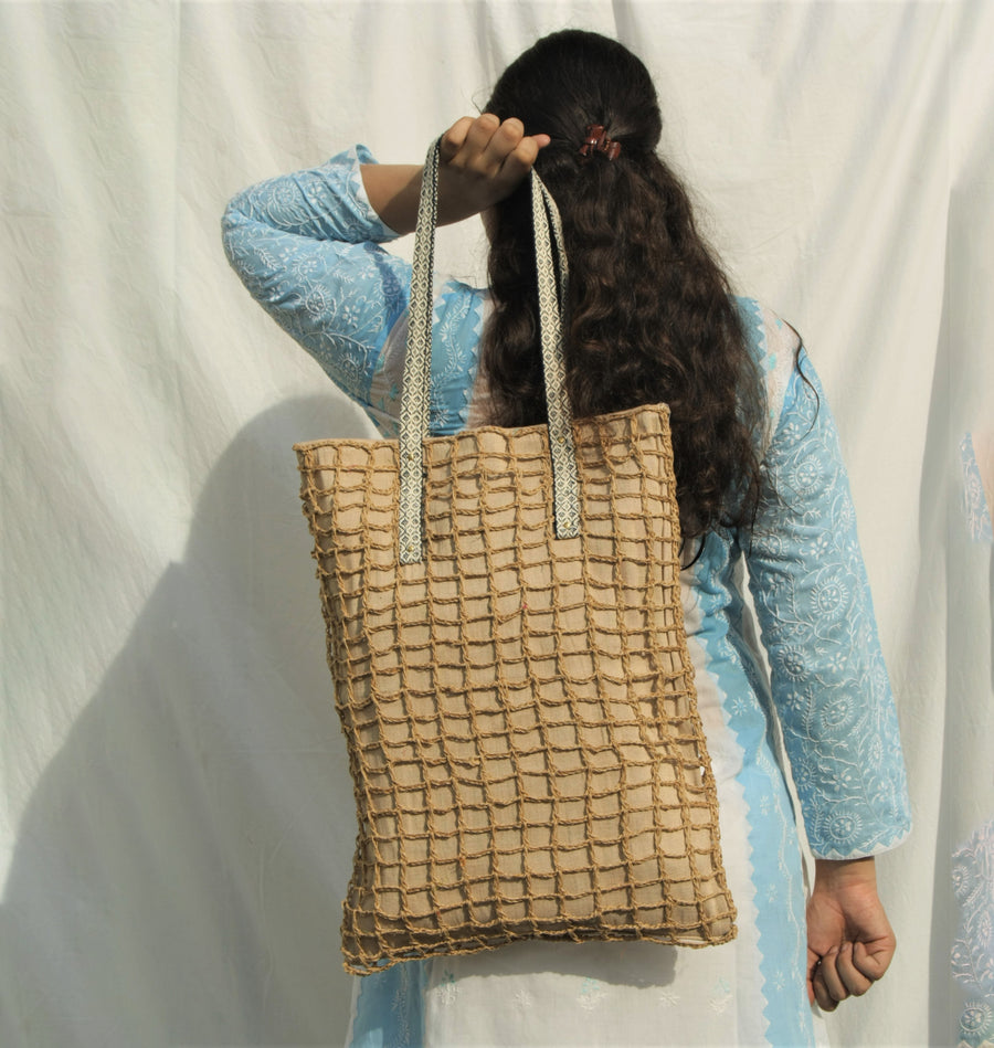 Wide Jute Market Tote - Roomy Burlap Tote w. custom imprint