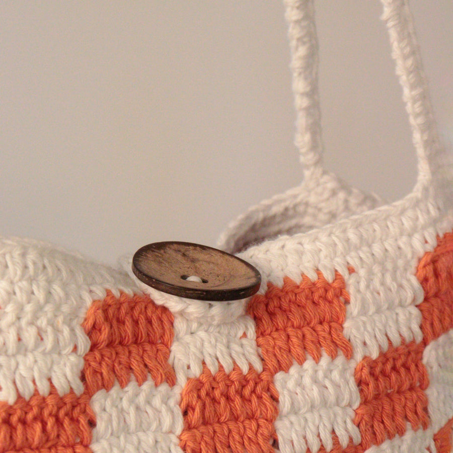 Chequered Crochet Bucket Bag