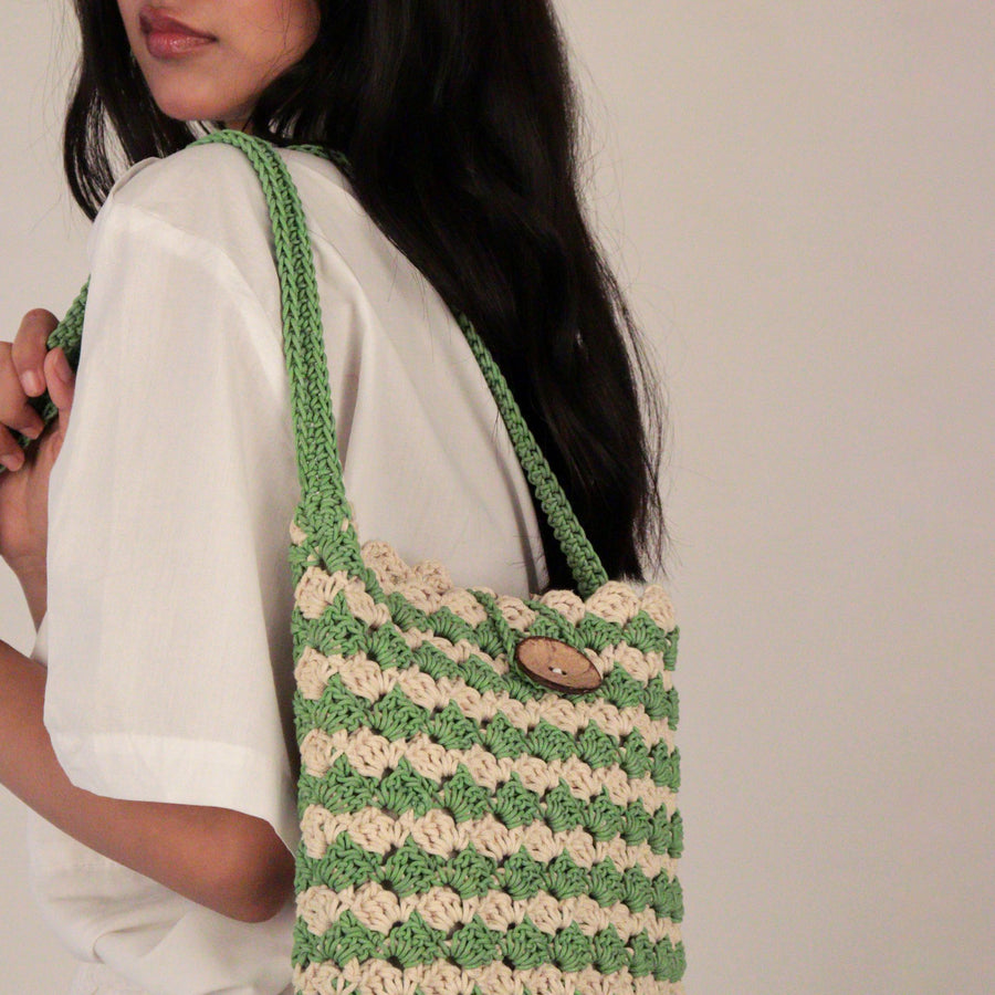 Striper Bucket Crochet Sling Bag