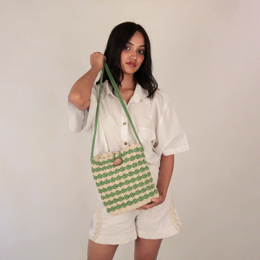 Striper Bucket Crochet Sling Bag