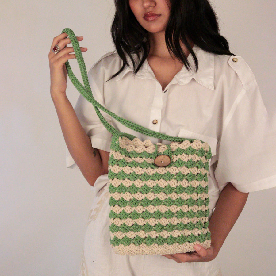 Striper Bucket Crochet Sling Bag