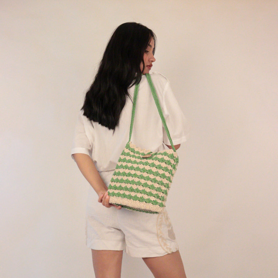 Striper Bucket Crochet Sling Bag