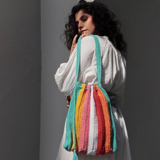 Accordion Rainbow Crochet Tote Bag