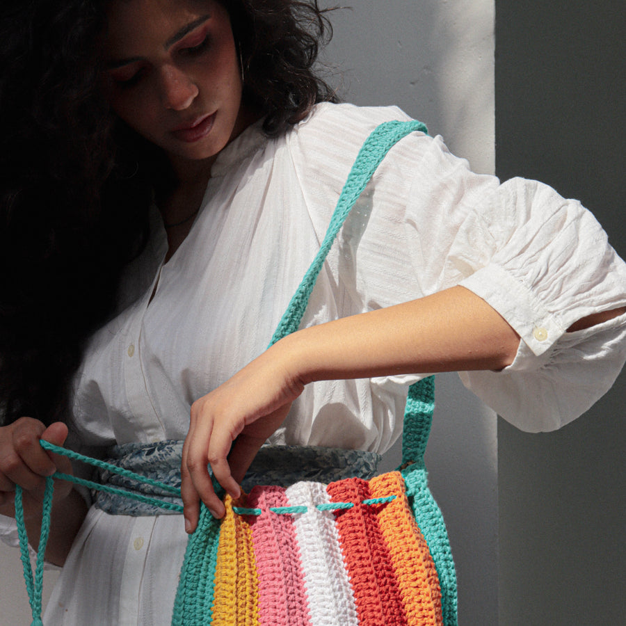 Accordion Rainbow Crochet Tote Bag