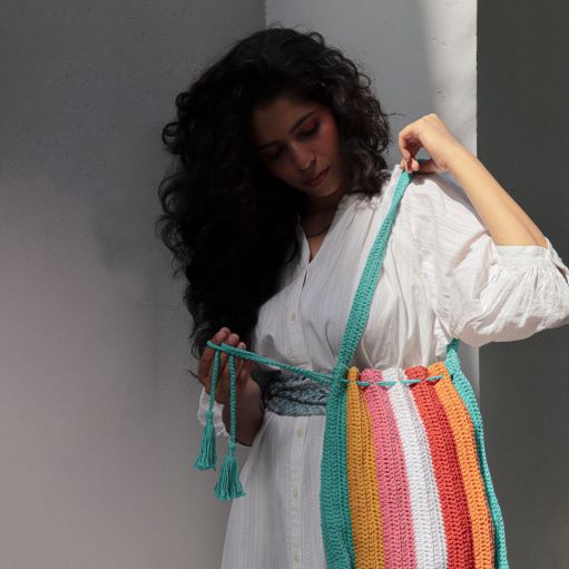 Accordion Rainbow Crochet Tote Bag