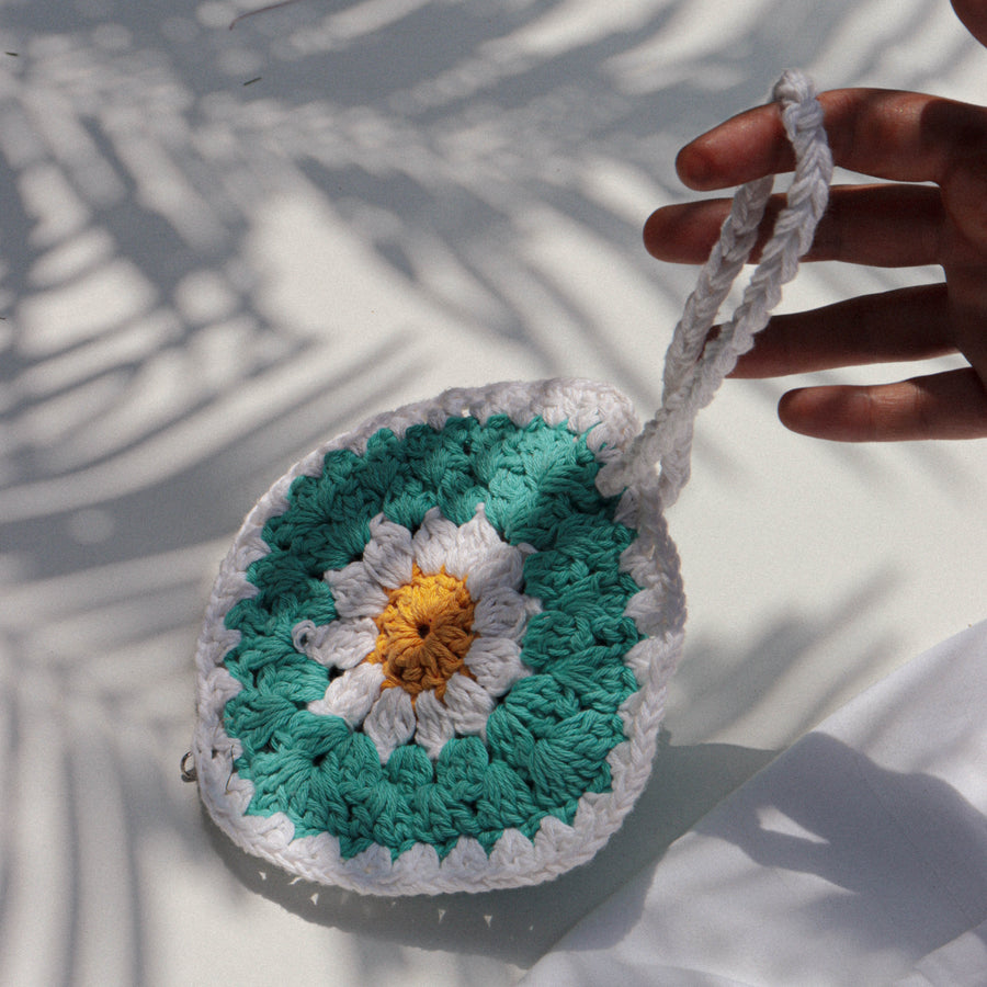 Blue Daisy Crochet Wristlet