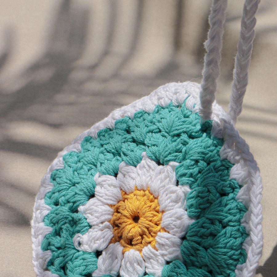 Blue Daisy Crochet Wristlet