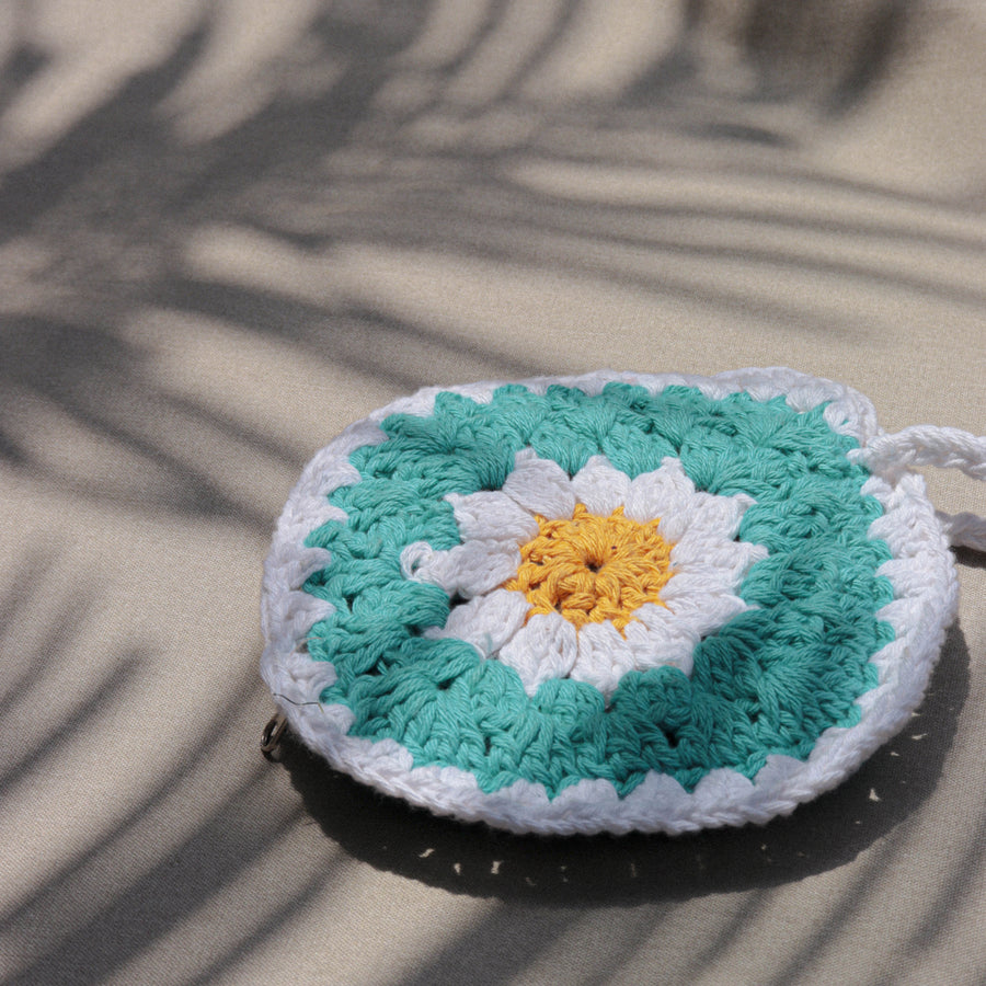 Blue Daisy Crochet Wristlet