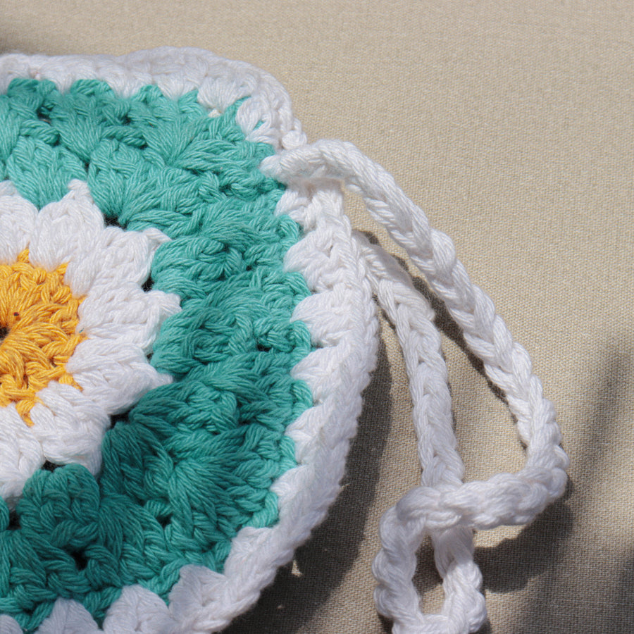 Blue Daisy Crochet Wristlet
