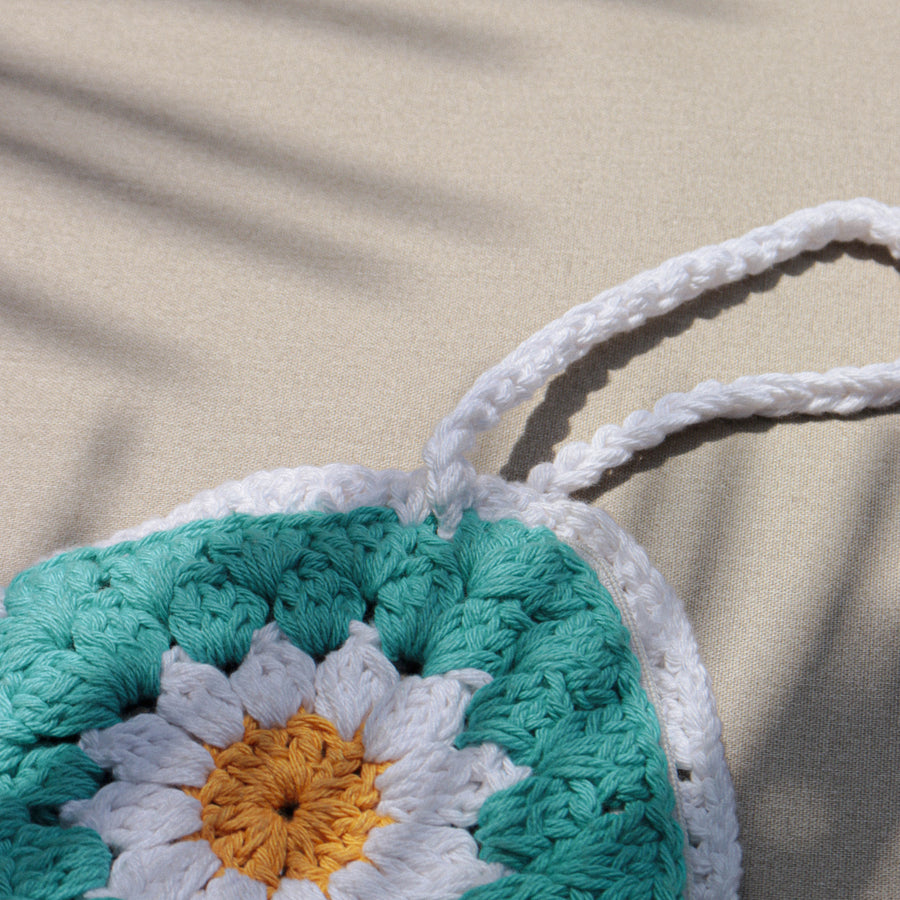 Blue Daisy Crochet Wristlet