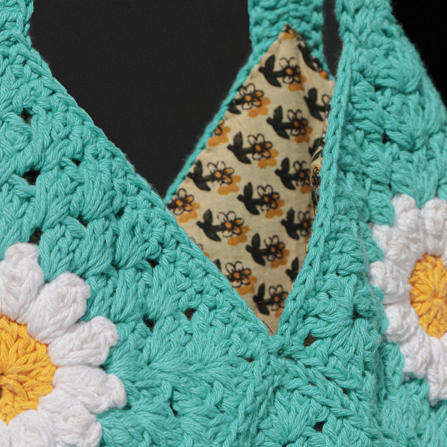 Blue Daisy Crochet Hobo Shoulder Bag