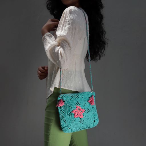 The Pink Flower Crochet Sling Bag