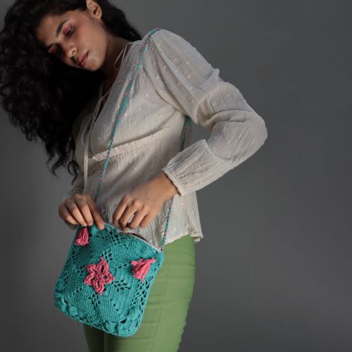The Pink Flower Crochet Sling Bag