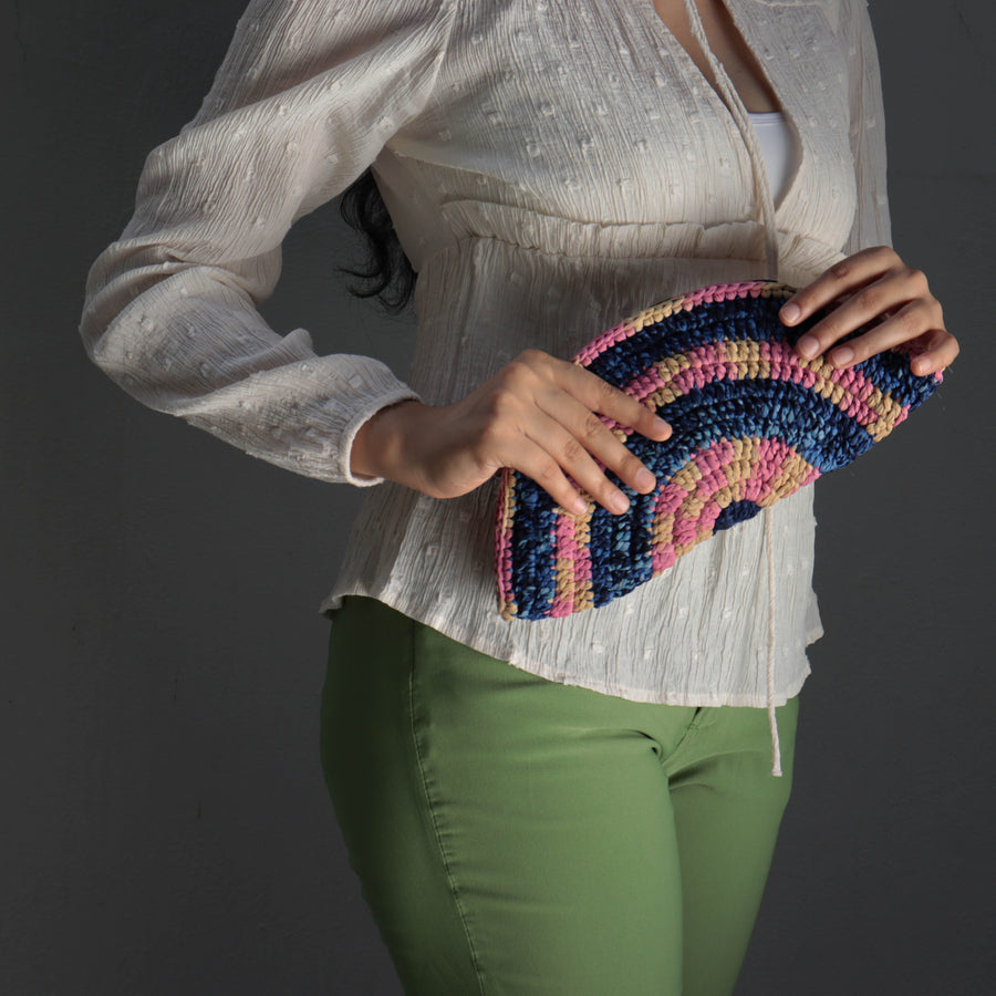 The Blue-Pink-Yellow Crochet Clutch