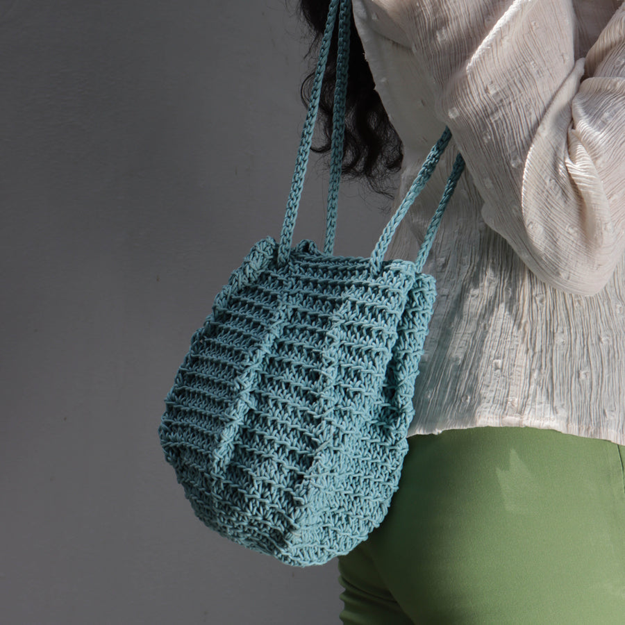 Ash Blue Ribbed Crochet Sling Bag