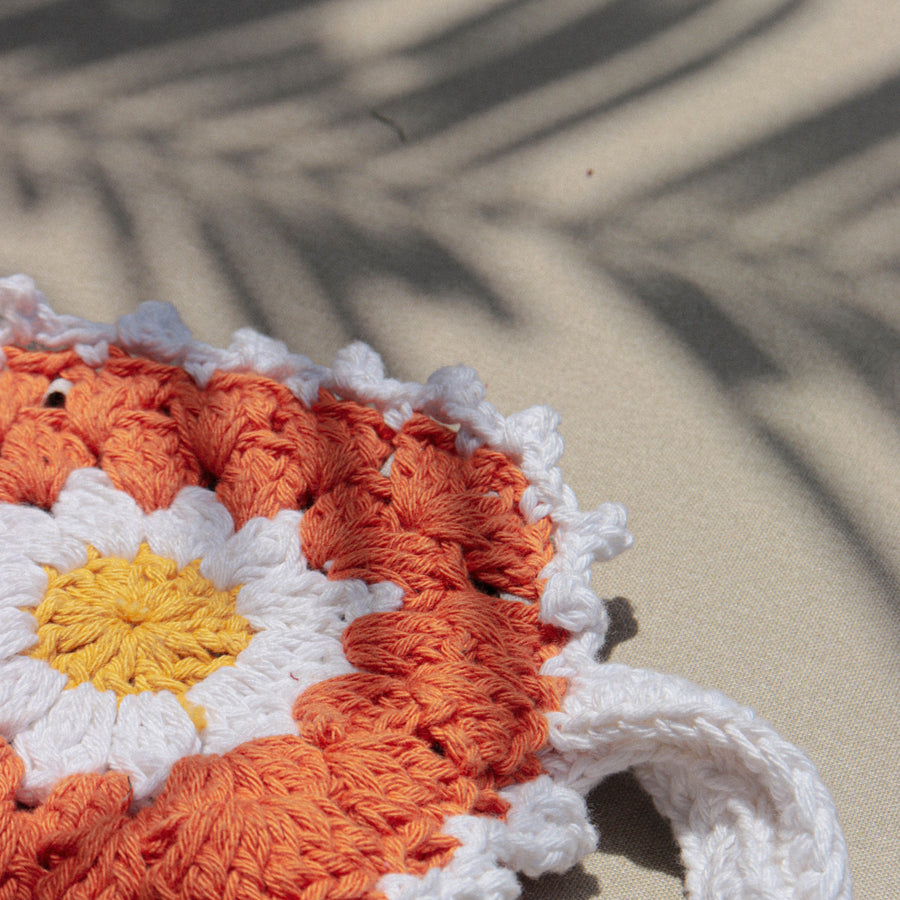 Orange Daisy Crochet Wristlet