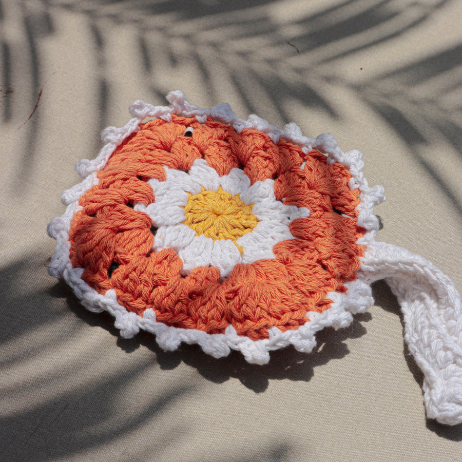 Orange Daisy Crochet Wristlet