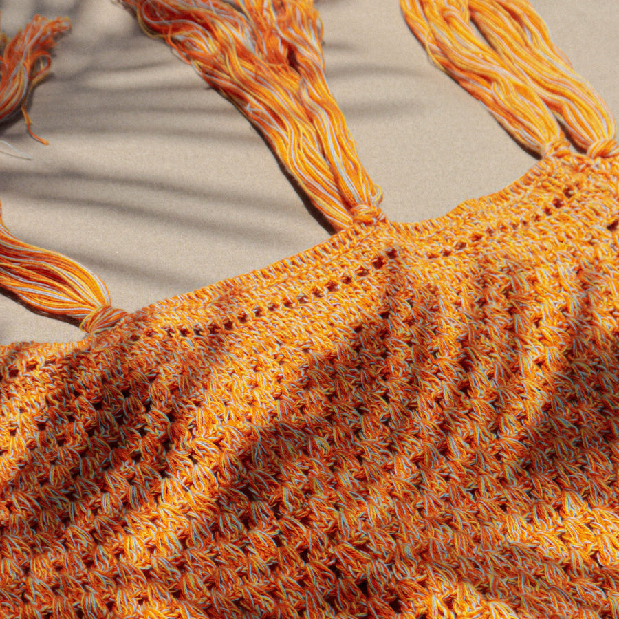 Mix Orange Cotton Crochet Stole