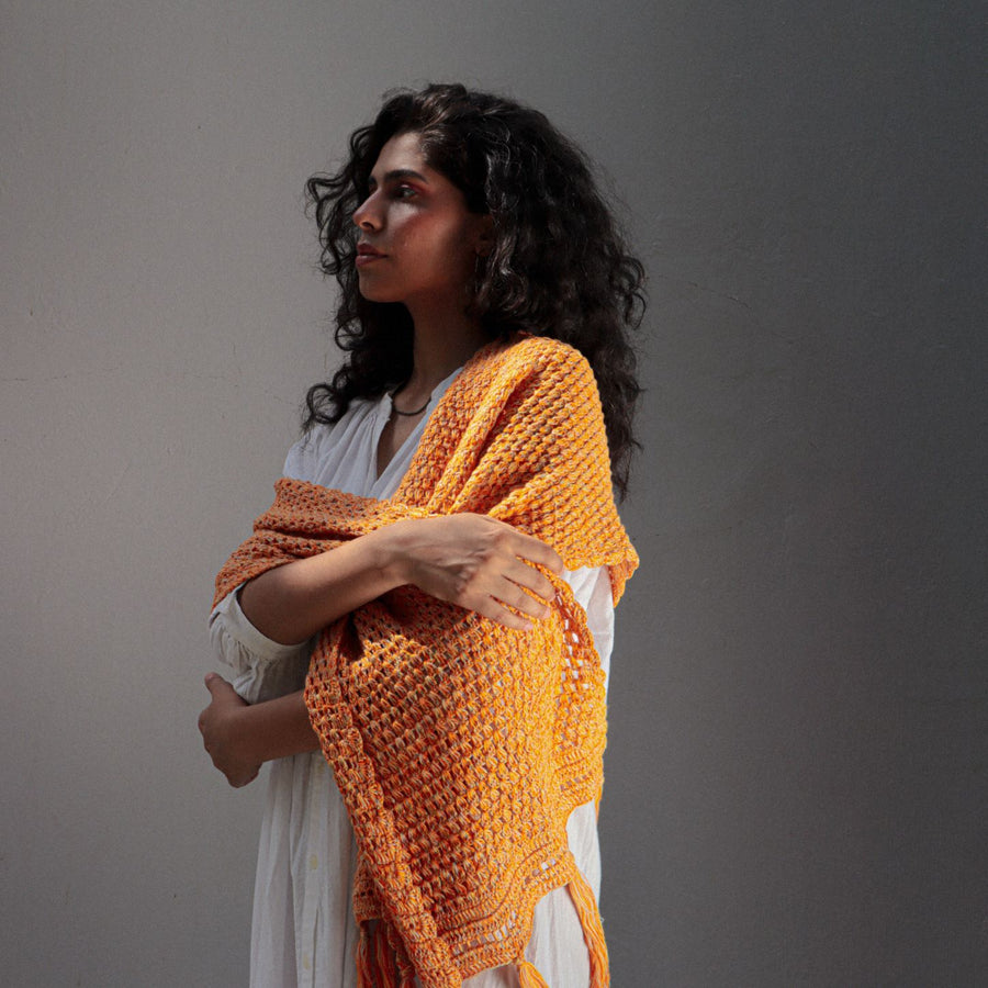 Mix Orange Cotton Crochet Stole